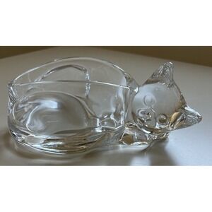 Vintage French Crystal candle holder sleeping cat figurine Cristal D'Arques